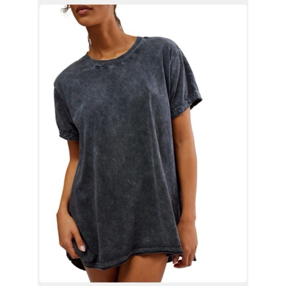 Free People Movement Leg Day Oversized Acid Wash Charcoal T-Shirt Tee Women's S